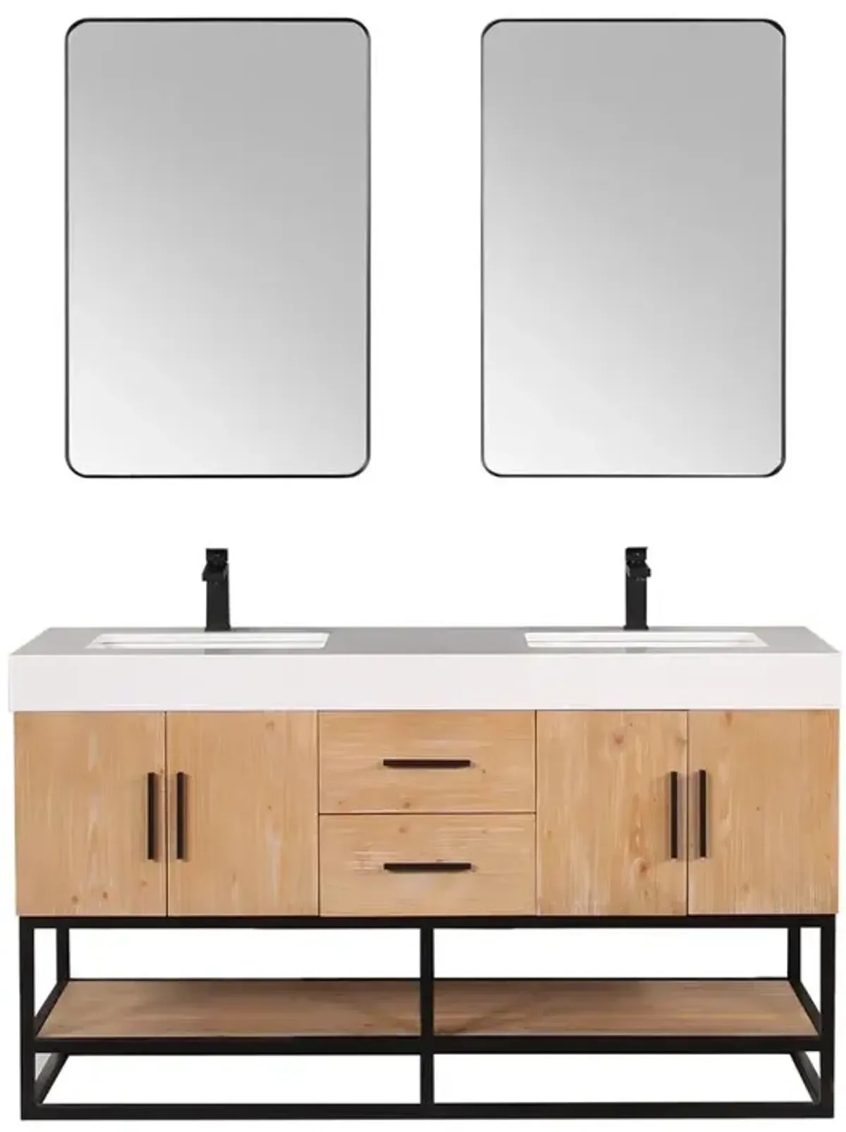 Altair 60 Double Bathroom Vanity in Light Brown awith Mirror