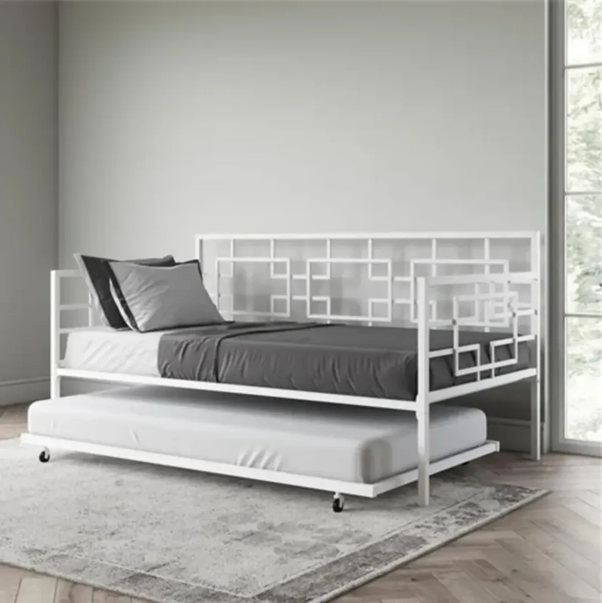 Metal Daybed Frame with Pull-Out Trundle for Extra Sleeping Space