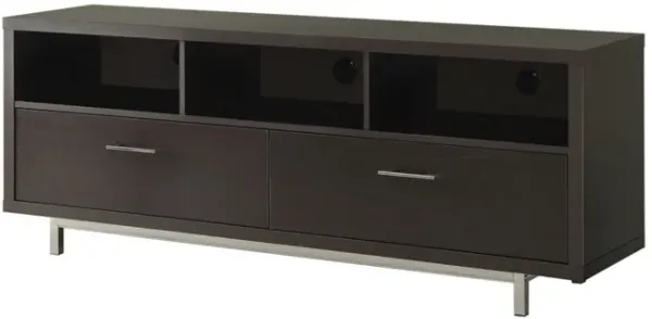 Fabulously Designed  tv console with chrome legs, Brown-Benzara