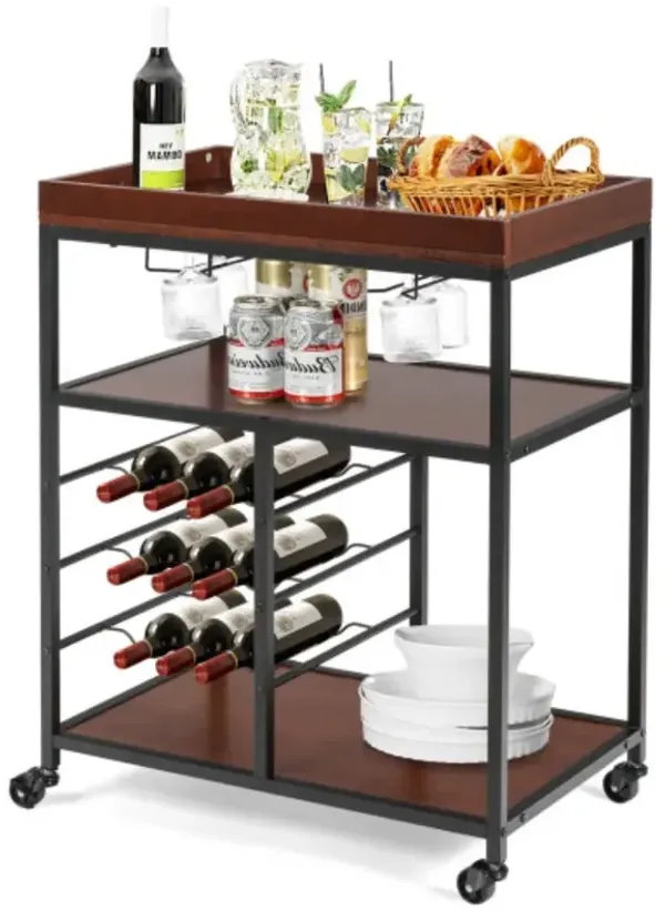 3 Tiers Storage Bar Serving Cart with Wine Rack