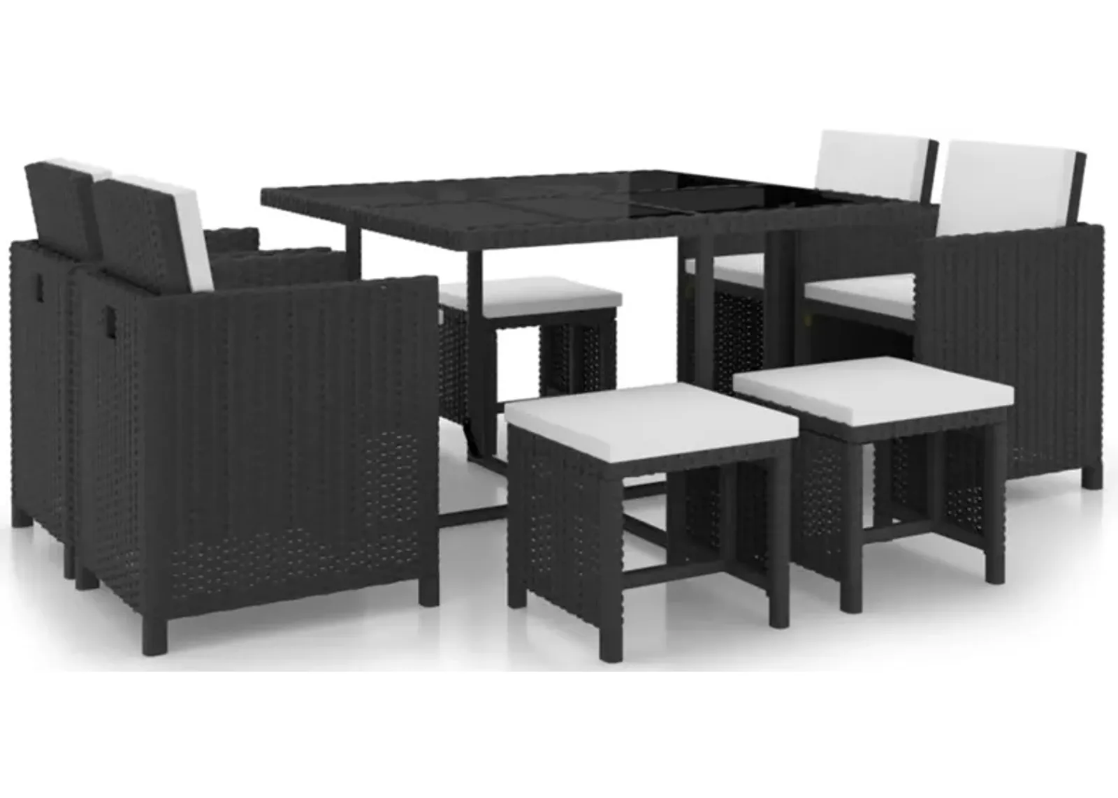 vidaXL 9 Piece Outdoor Dining Set with Cushions Poly Rattan Black