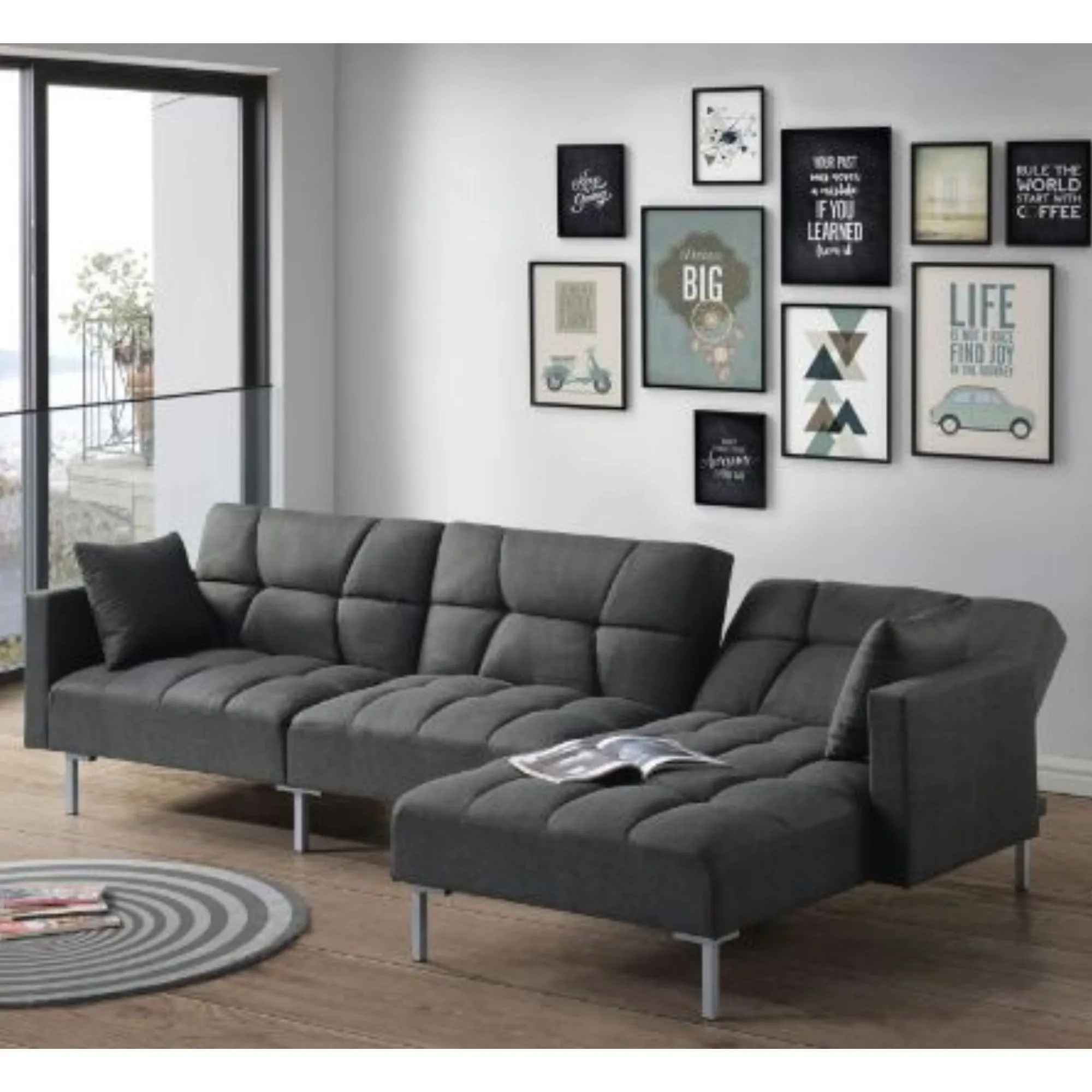 Reversible Adjustable Sectional Sofa with 2 Pillows