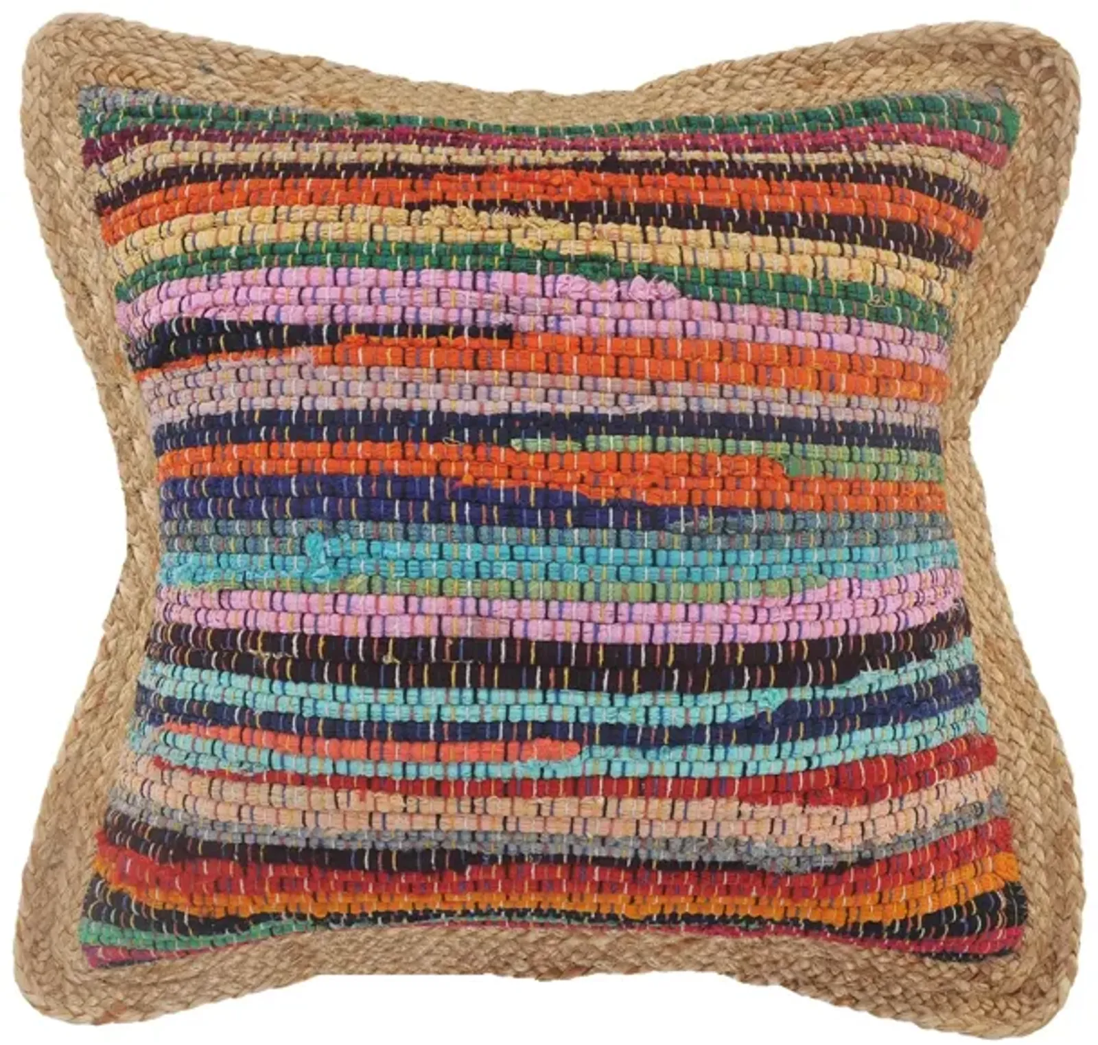 20" Tan and Pink Chindi Geometric Square Throw Pillow