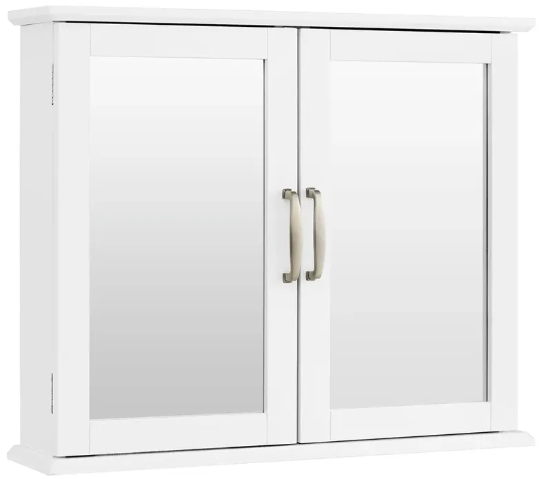 2-Tier Bathroom Wall-Mounted Mirror Storage Cabinet with Handles-White