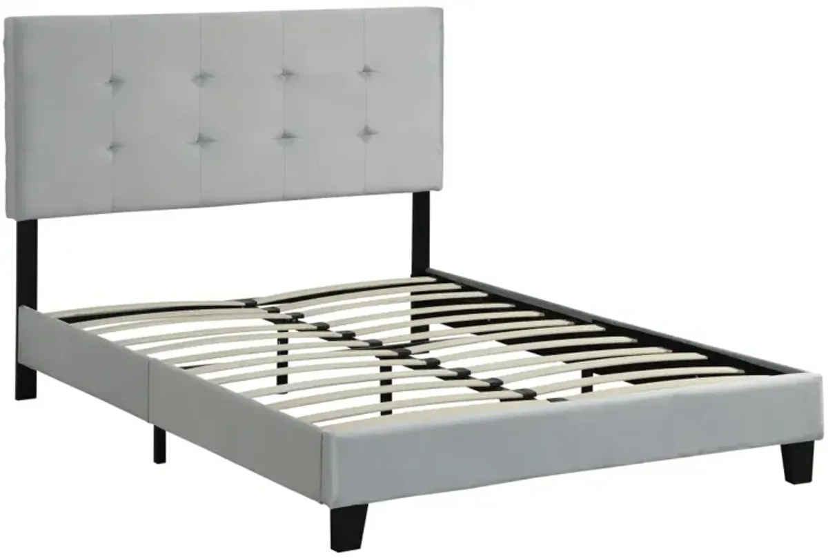 Full Size Upholstered Platform Bed Frame With Pull Point Tufted Headboard, Strong Wood Slat