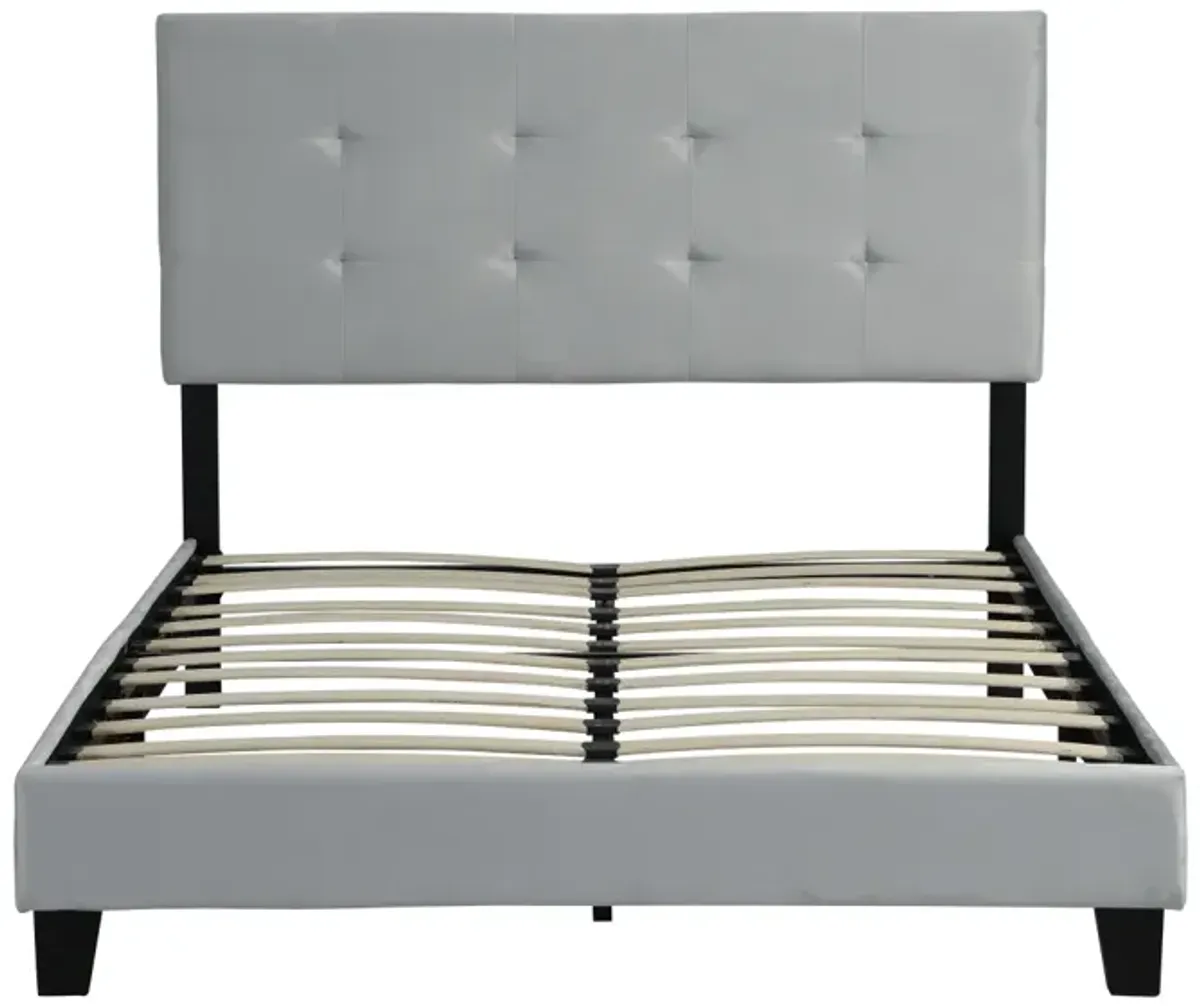 Full Size Upholstered Platform Bed Frame With Pull Point Tufted Headboard, Strong Wood Slat