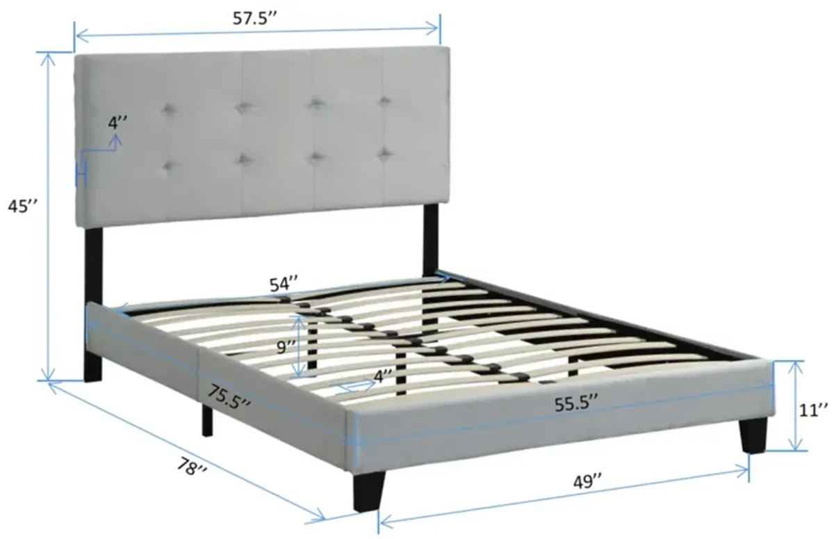 Full Size Upholstered Platform Bed Frame With Pull Point Tufted Headboard, Strong Wood Slat