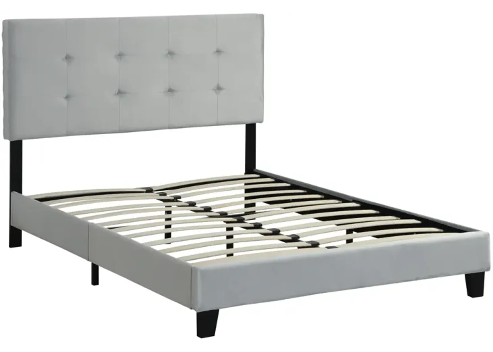 Full Size Upholstered Platform Bed Frame With Pull Point Tufted Headboard, Strong Wood Slat