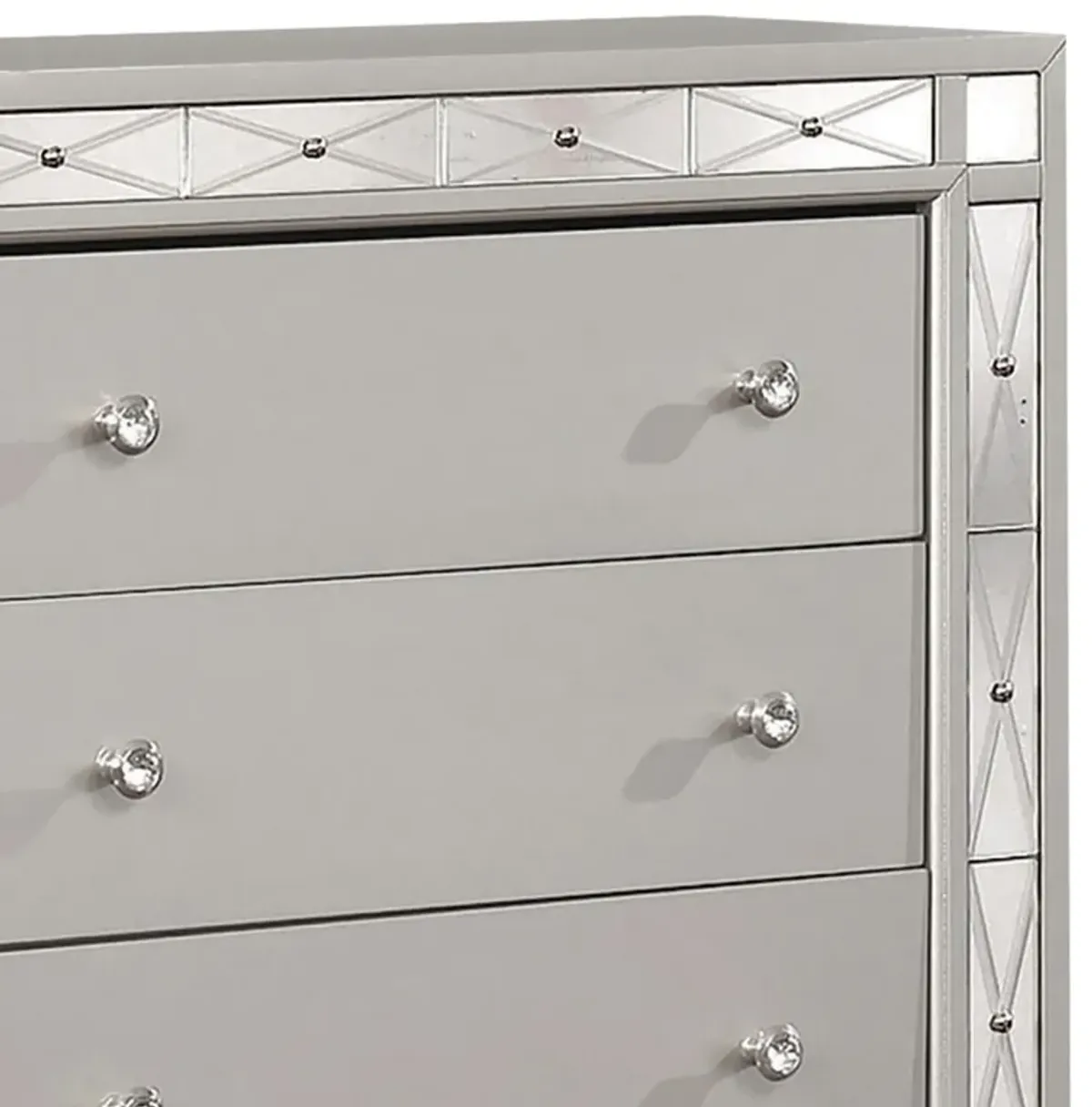 Wooden Chest with 5 Drawers, Mercury Silver-Benzara