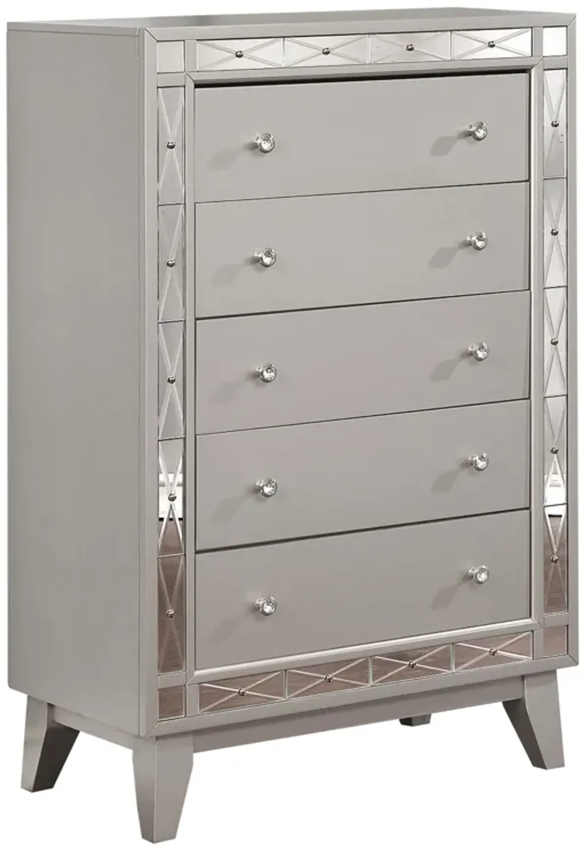 Wooden Chest with 5 Drawers, Mercury Silver-Benzara