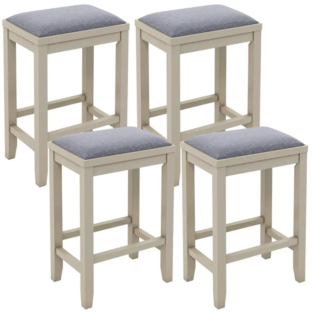 2 Pieces 25 Inch Upholstered Bar Stool Set with Solid Rubber Wood Frame and Footrest