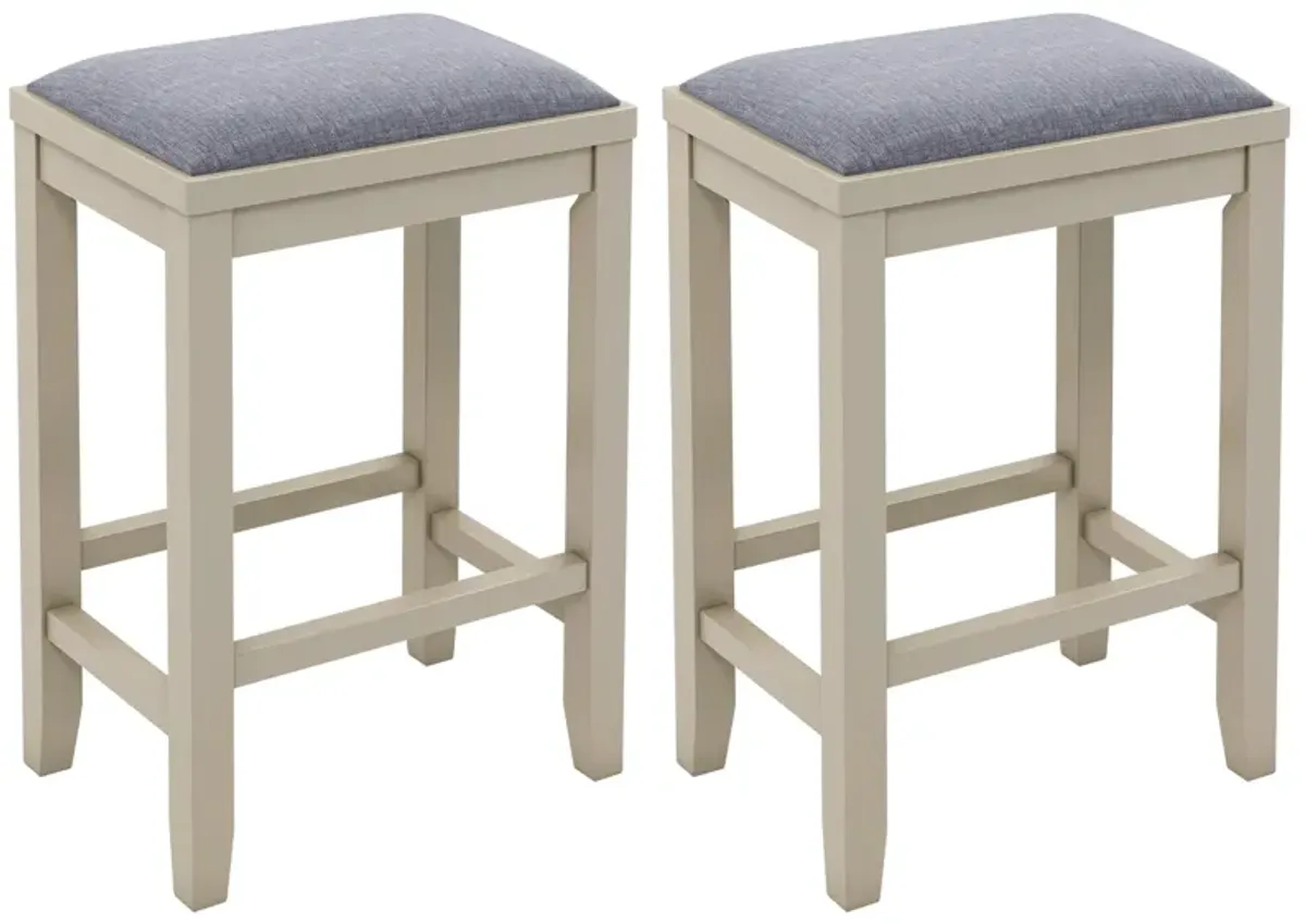 2 Pieces 25 Inch Upholstered Bar Stool Set with Solid Rubber Wood Frame and Footrest