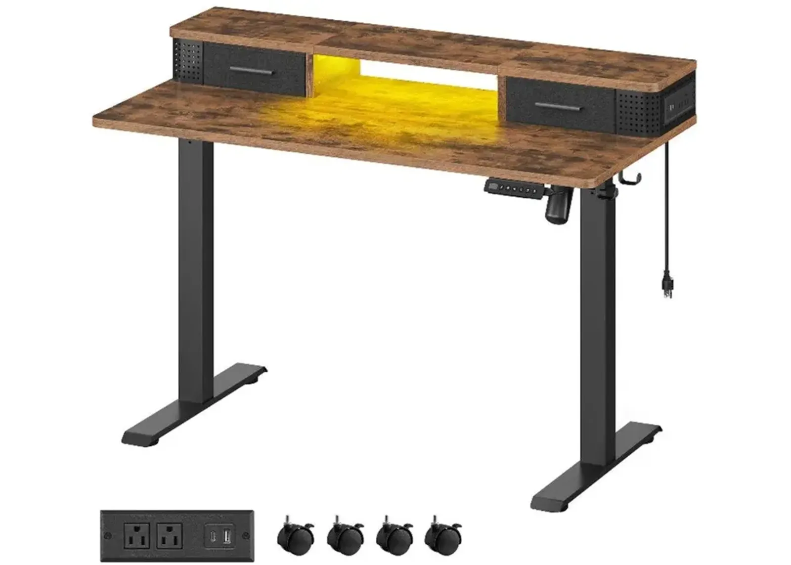 Electric Height Adjustable Standing Desk with Storage Drawers