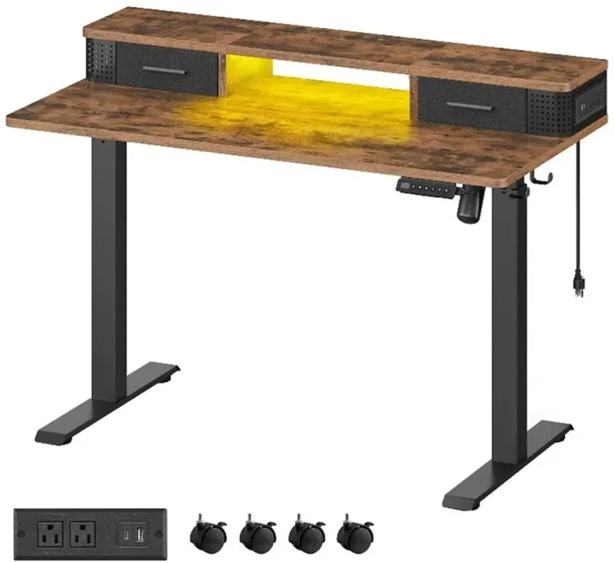 Electric Height Adjustable Standing Desk with Storage Drawers