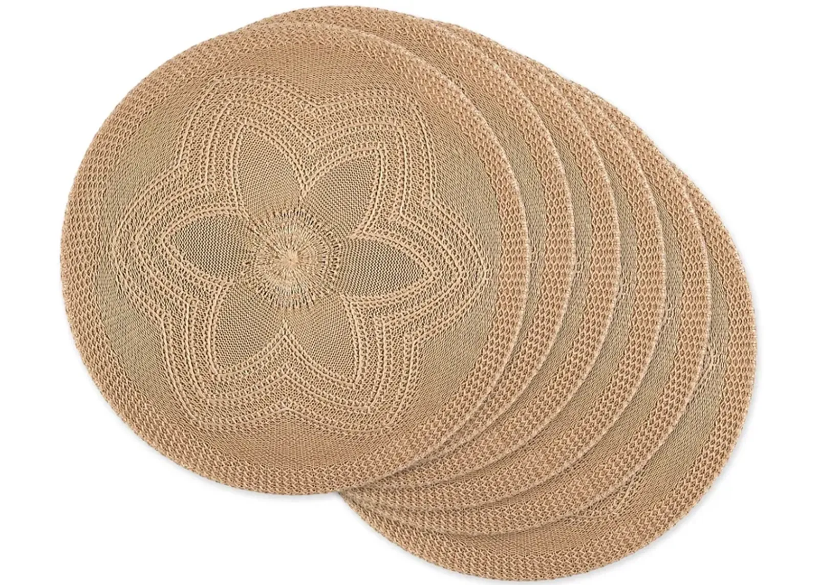 Set of 6 Tan Brown Woven Floral Round Placemat 15"