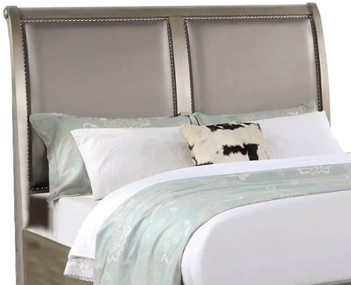 Ella Modern King Size Bed, Faux Leather Upholstery, 2 Storage Drawers, Gold - Benzara