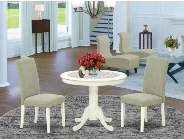 East West Furniture Dining Room Set Linen White, ANEN3-LWH-06