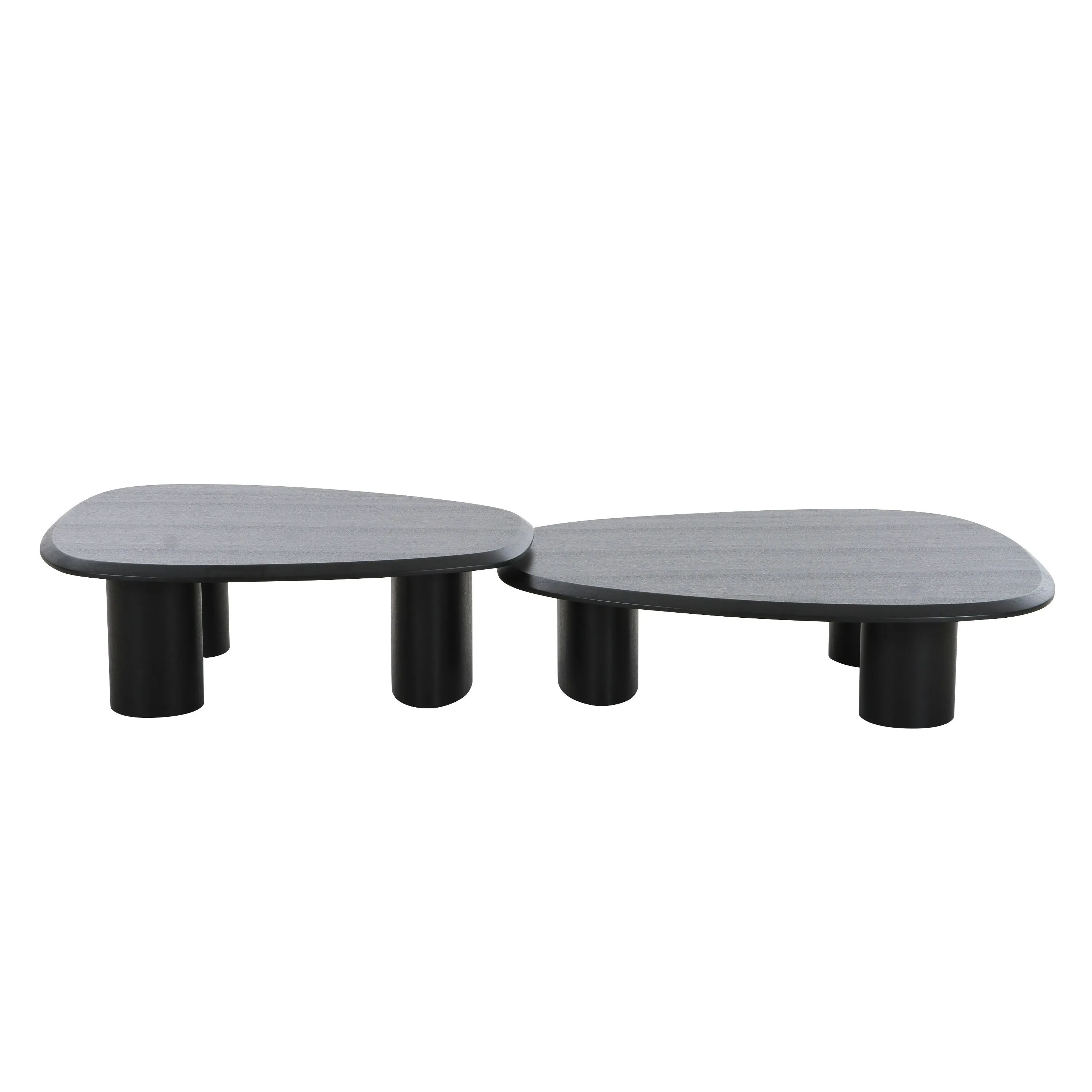 Cid Sami Coffee Table, Set of 2, Freeform Shape, Black Solid Wood Frame - Benzara