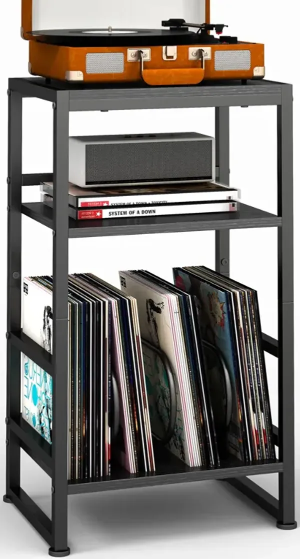 ZEXVIDA 3-Tier Vinyl Record Player Stand, End Table for Album Storage, 28"" H Record Player Stand with Storage Up to 120 Albums