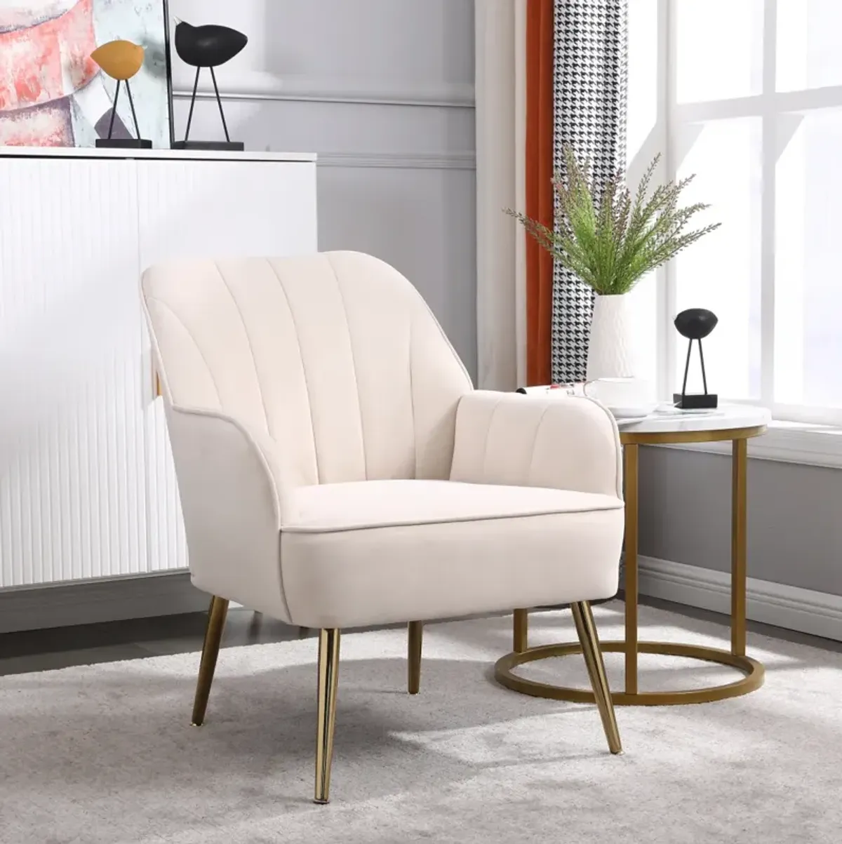 Modern Mid Century Chair Velvet Sherpa Armchair For Living Room Bedroom Office Easy Assemble