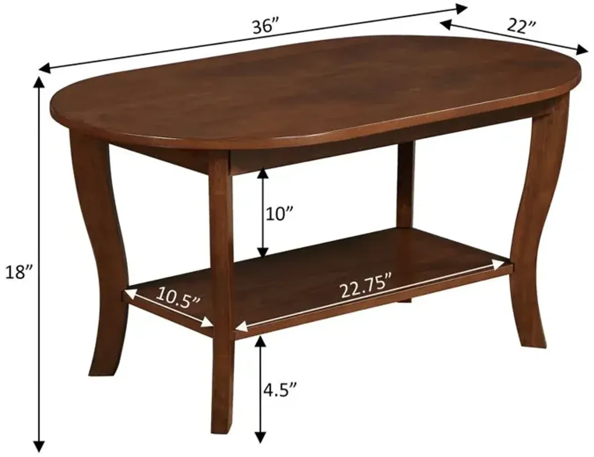 Convenience Concepts American Heritage Oval Coffee Table with Shelf