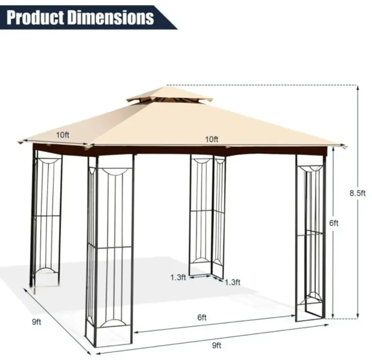 Hivvago 10 x 10 Feet L-Shaped Patio Canopy Gazebo Outdoor 2-Tier Steel Tent