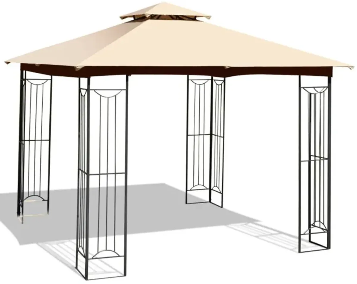 Hivvago 10 x 10 Feet L-Shaped Patio Canopy Gazebo Outdoor 2-Tier Steel Tent