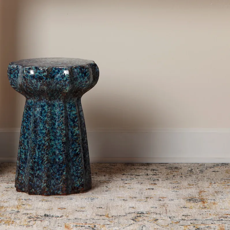 Oyster Ceramic Table, Multi-Blue