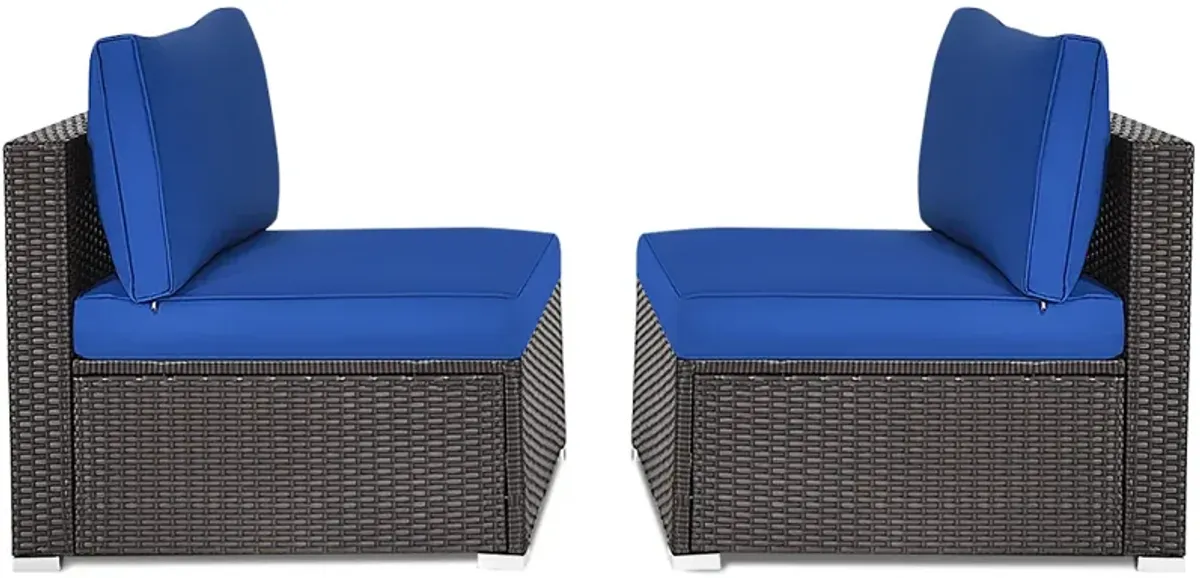 2 Pieces Patio Rattan Armless Sofa Set with 2 Cushions and 2 Pillows