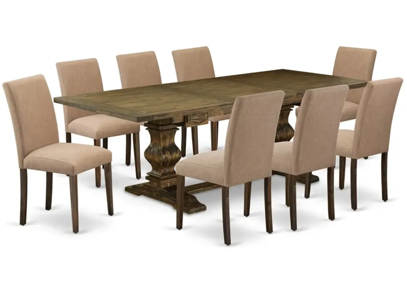 East West Furniture LAAB9-77-47 9Pc Dining Set - Rectangular Table and 8 Parson Chairs - Distressed Jacobean Color