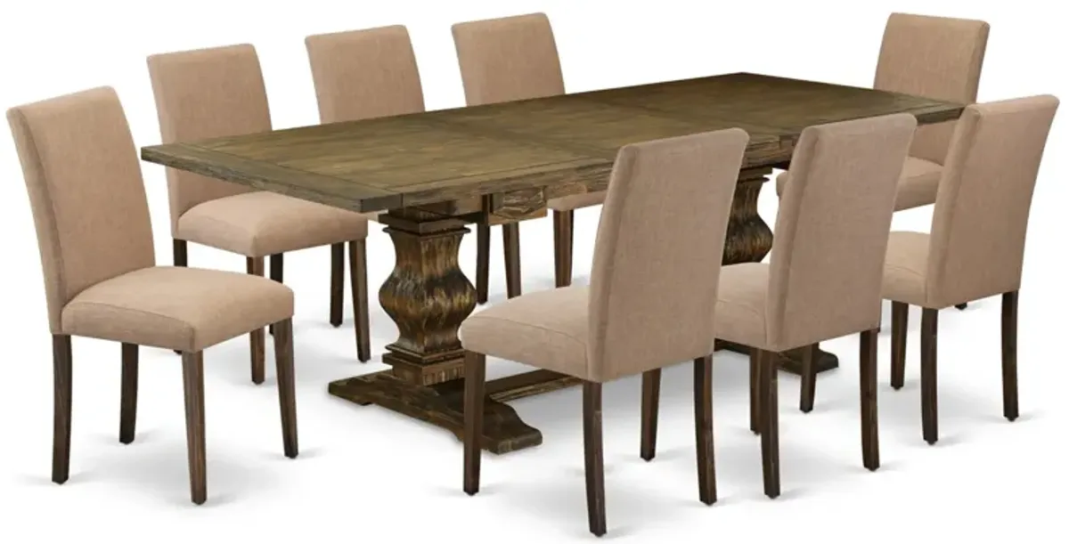 East West Furniture LAAB9-77-47 9Pc Dining Set - Rectangular Table and 8 Parson Chairs - Distressed Jacobean Color