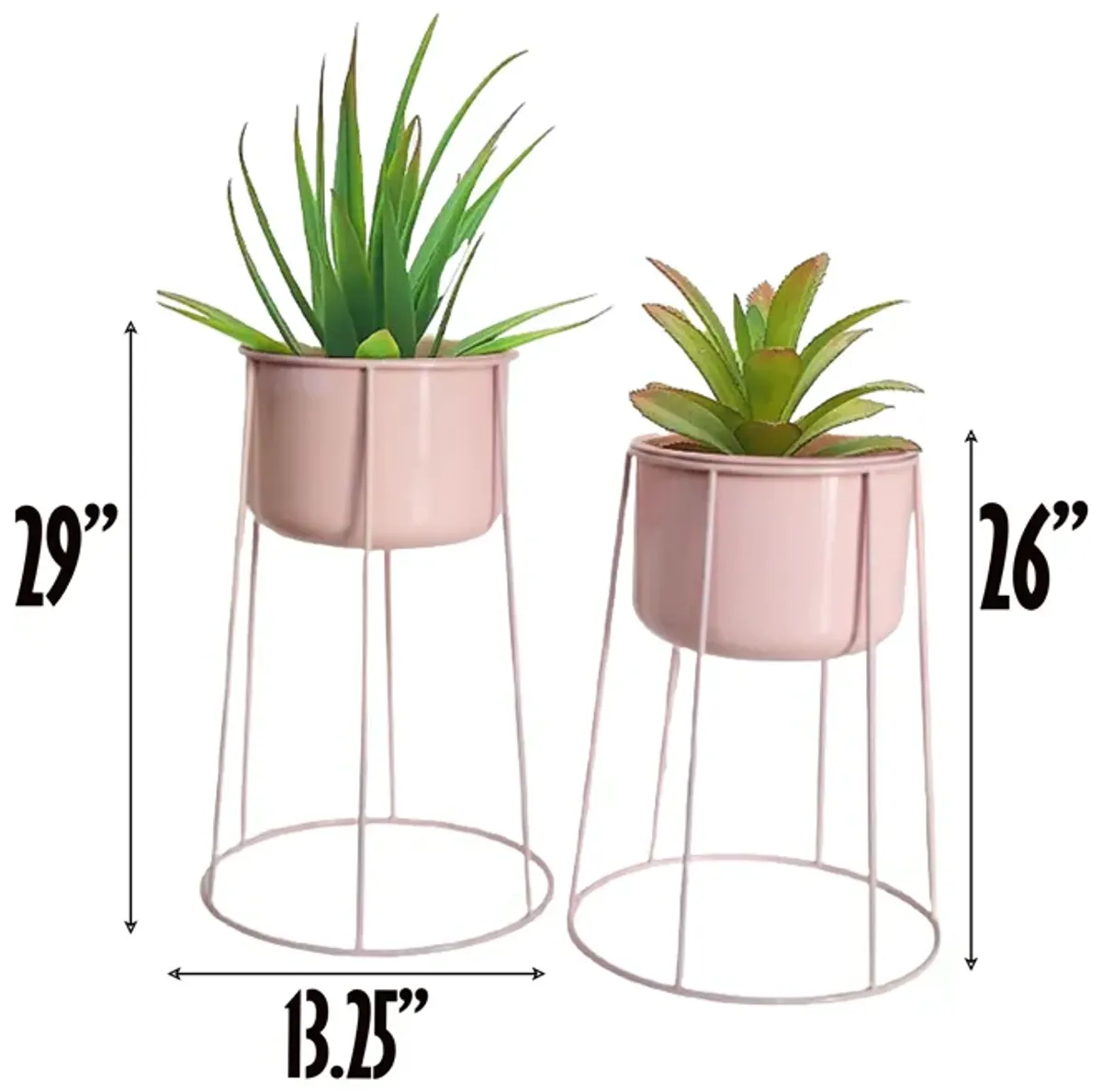 "Beautiful Set of 2 Decorative Contemporary Pink Metal Flower Planter Holders with Stand, 29"" and 26"" Tall, Perfect for Adding a Touch of Sophistication and Elegance to your Home"