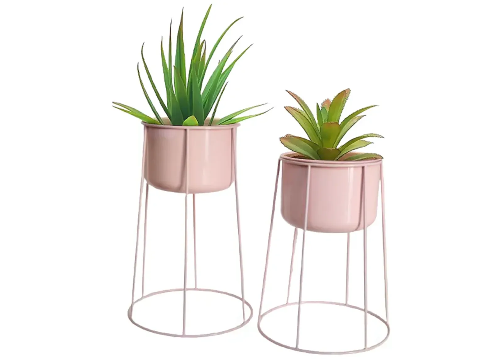 "Beautiful Set of 2 Decorative Contemporary Pink Metal Flower Planter Holders with Stand, 29"" and 26"" Tall, Perfect for Adding a Touch of Sophistication and Elegance to your Home"