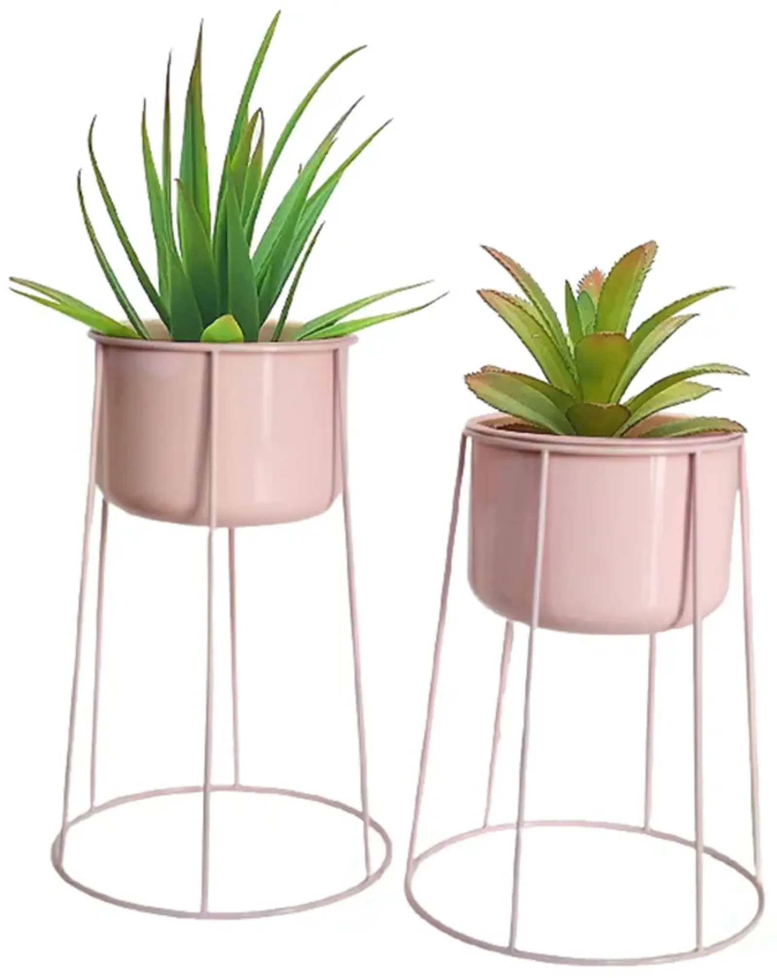 "Beautiful Set of 2 Decorative Contemporary Pink Metal Flower Planter Holders with Stand, 29"" and 26"" Tall, Perfect for Adding a Touch of Sophistication and Elegance to your Home"