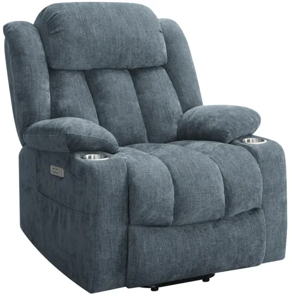 Limi Power Lift Recliner Chair, Slate Blue, USB Port, Cupholders - Benzara