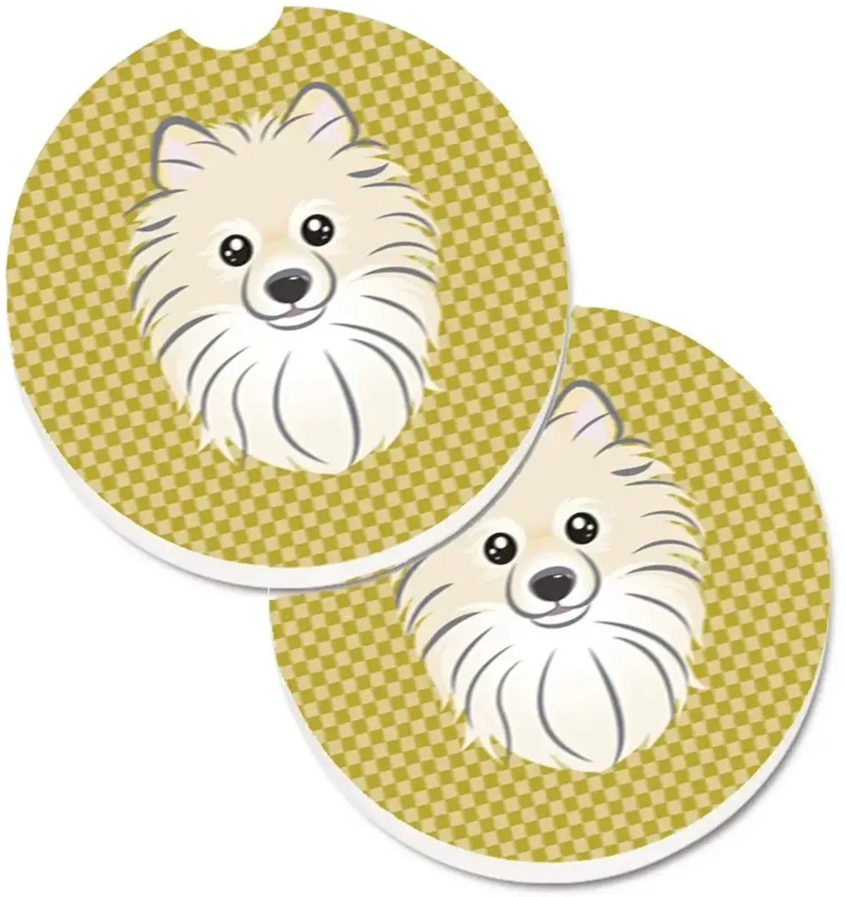 Caroline's Treasures Tan Checkered Pomeranian Set of 2 Cup Holder Car Coasters BB1135CARC, 2.56, Multicolor