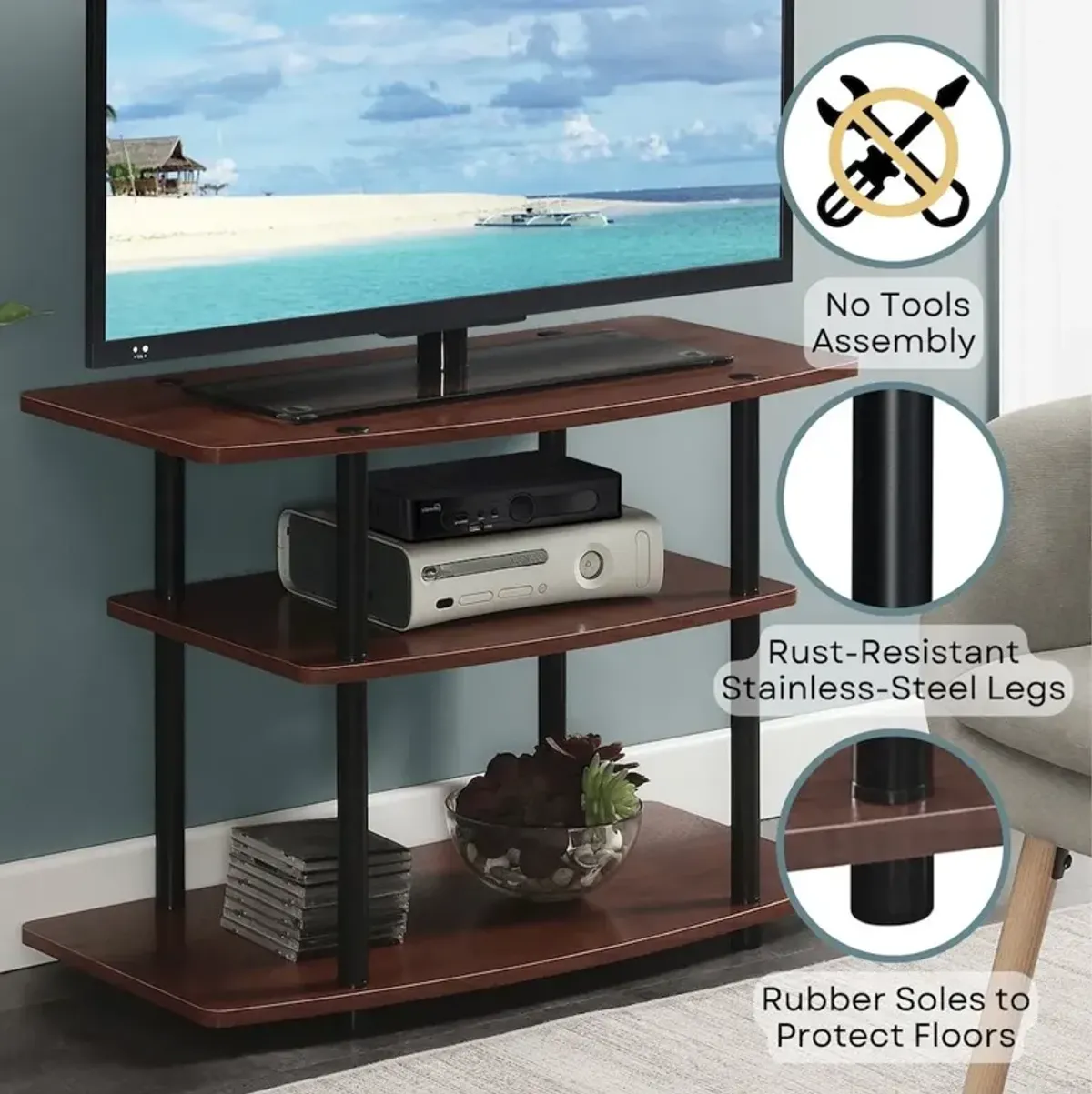 Convenience Concepts Designs2Go No Tools 3 Tier TV Stand for TVs up to 37 Inches