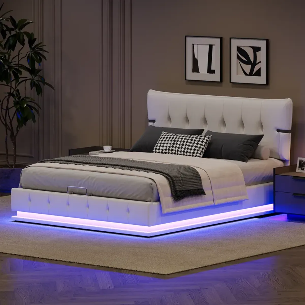 Merax Hydraulic Storage PU Platform Bed