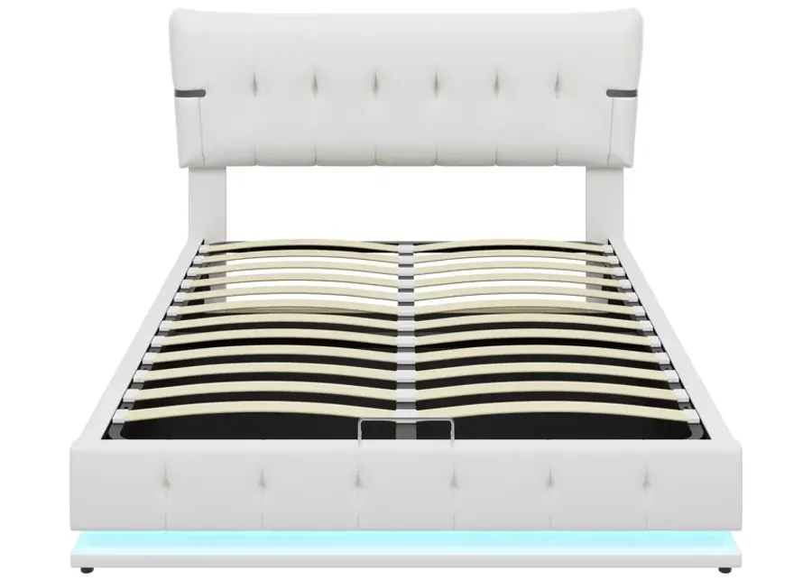 Merax Hydraulic Storage PU Platform Bed