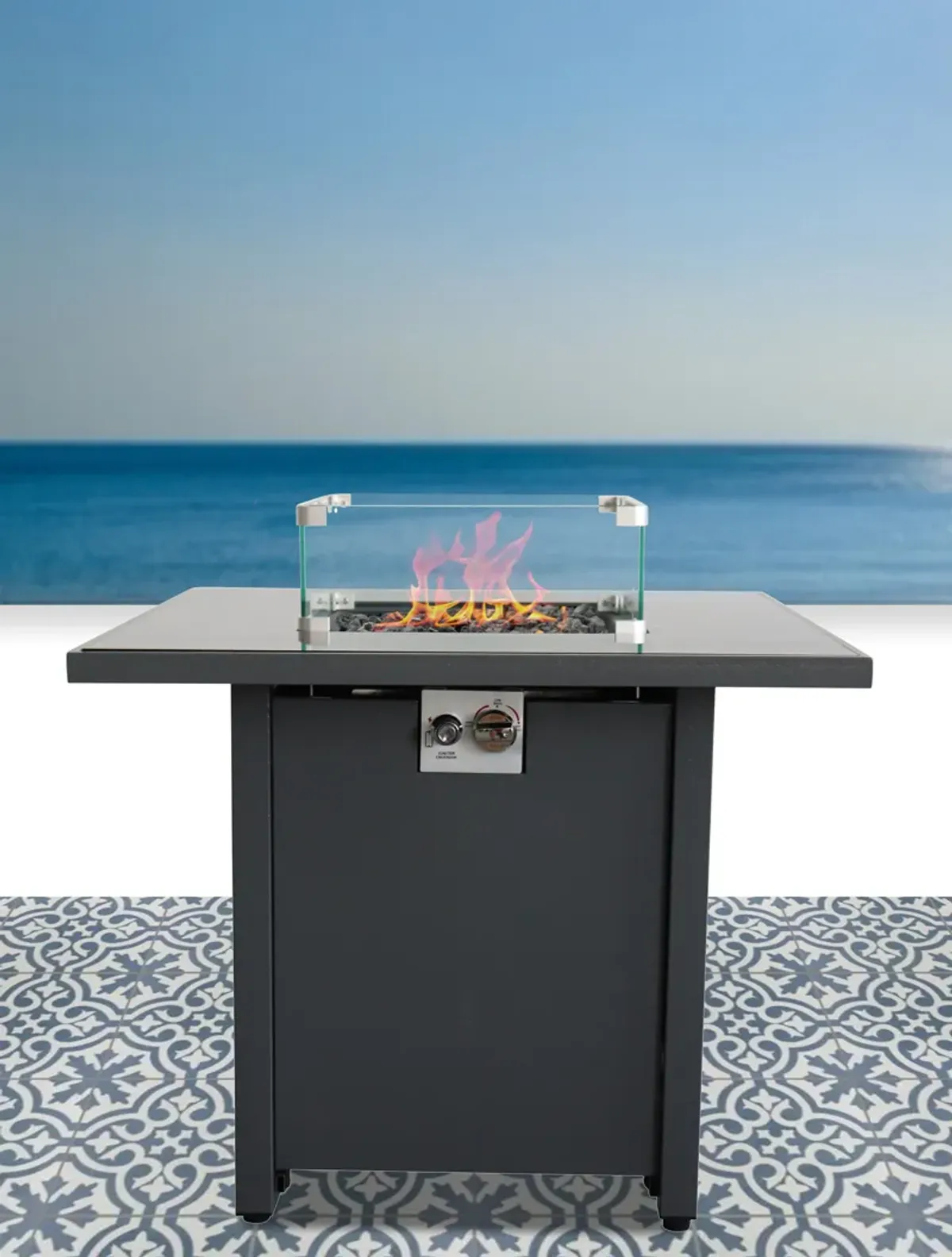 Living Source International 25'' x 30'' Square Fire Pit Table with Hidden Fuel Tank Gray