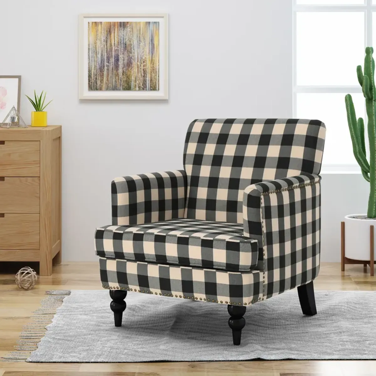 Merax Plaid Pattern Tufted Fabric Club Chair