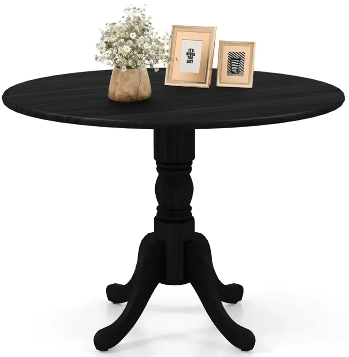 Wooden Dining Table with Round Tabletop and Curved Trestle Legs