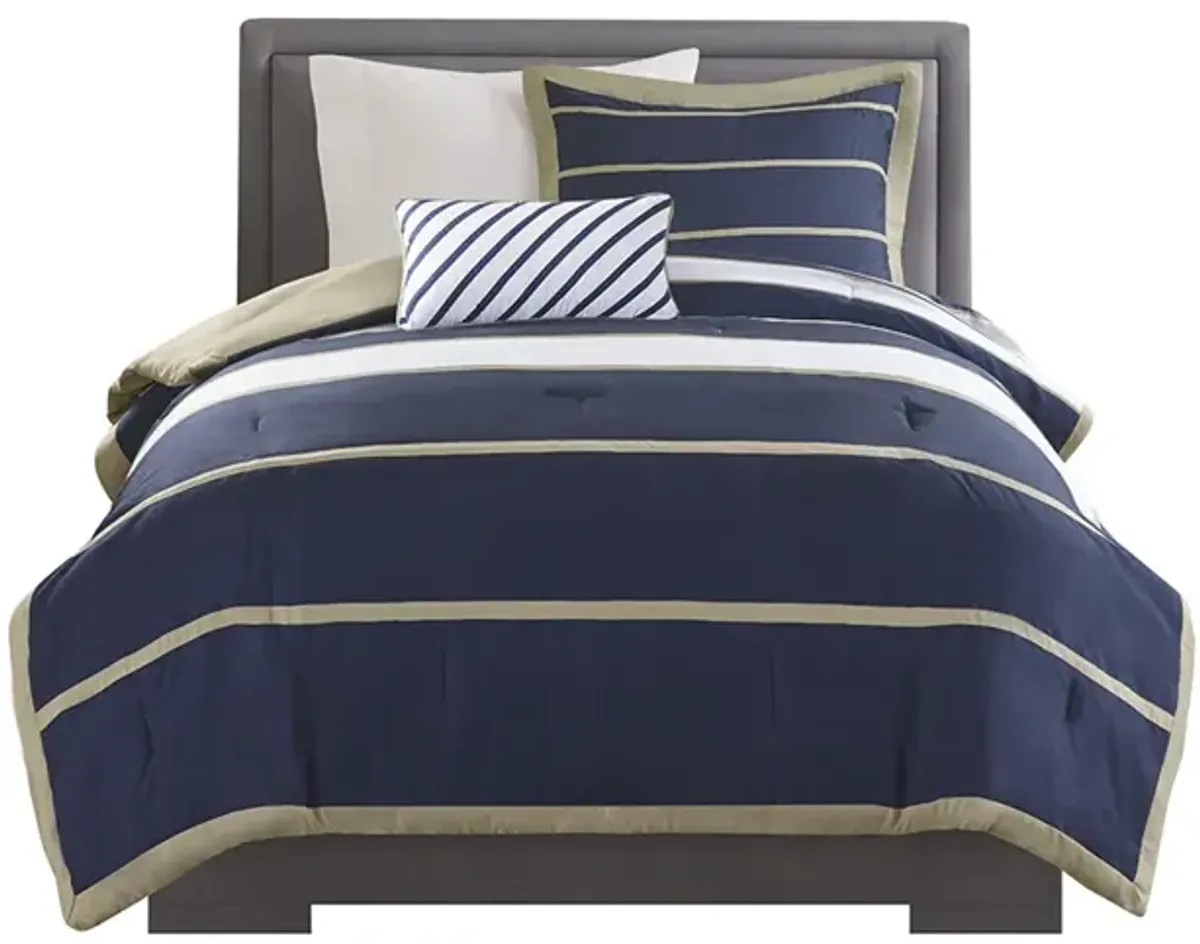 Gracie Mills Eudora 4-Piece Classic Stripes Comforter Set