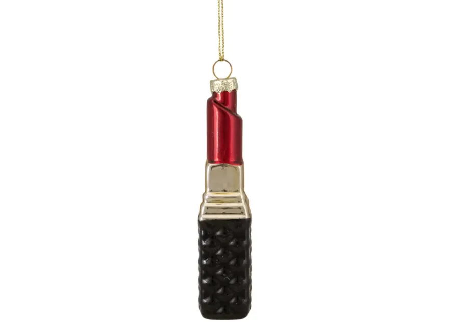 4.75" Red Lipstick Glass Christmas Ornament