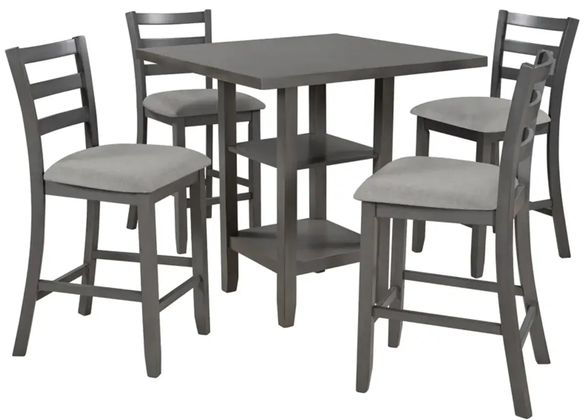 Merax 5-Piece Wooden Counter Height Dining Set with Padded Chairs and Storage Shelving