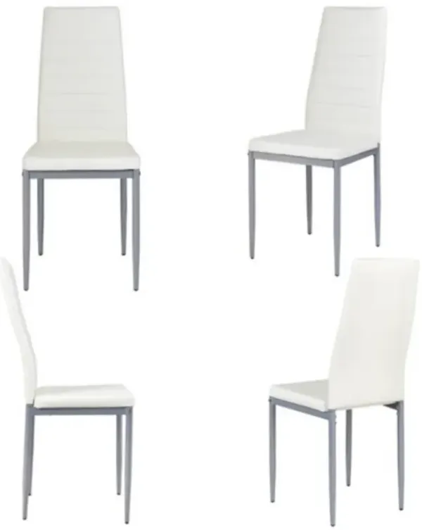 Set of 4 Modern High Back PVC Leather Dining Chairs with Metal Legs