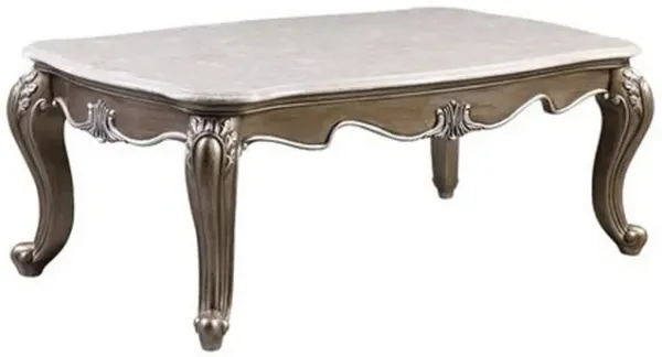 Coffee Table with Marble Top and Queen Anne Legs, Antique Bronze-Benzara