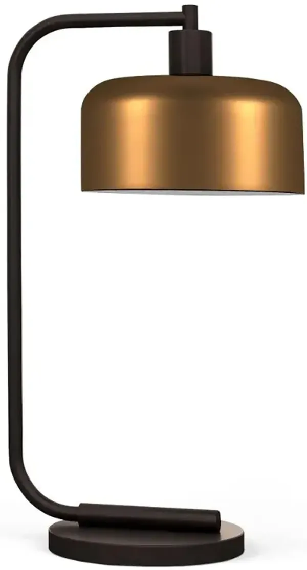 Hivvago 20" Black Metal Arched Table Lamp With Brass Bowl Shade