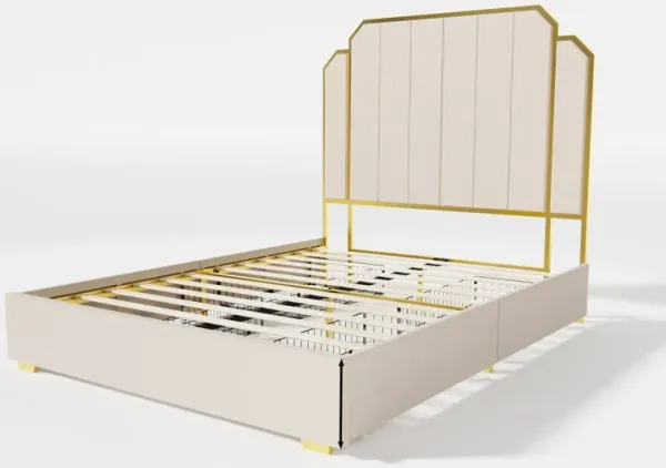 MONDAWE Queen Size Modern Platform Bed Frame and 59.06" Headboard, Upholstered Bed with Golden Plating Trim