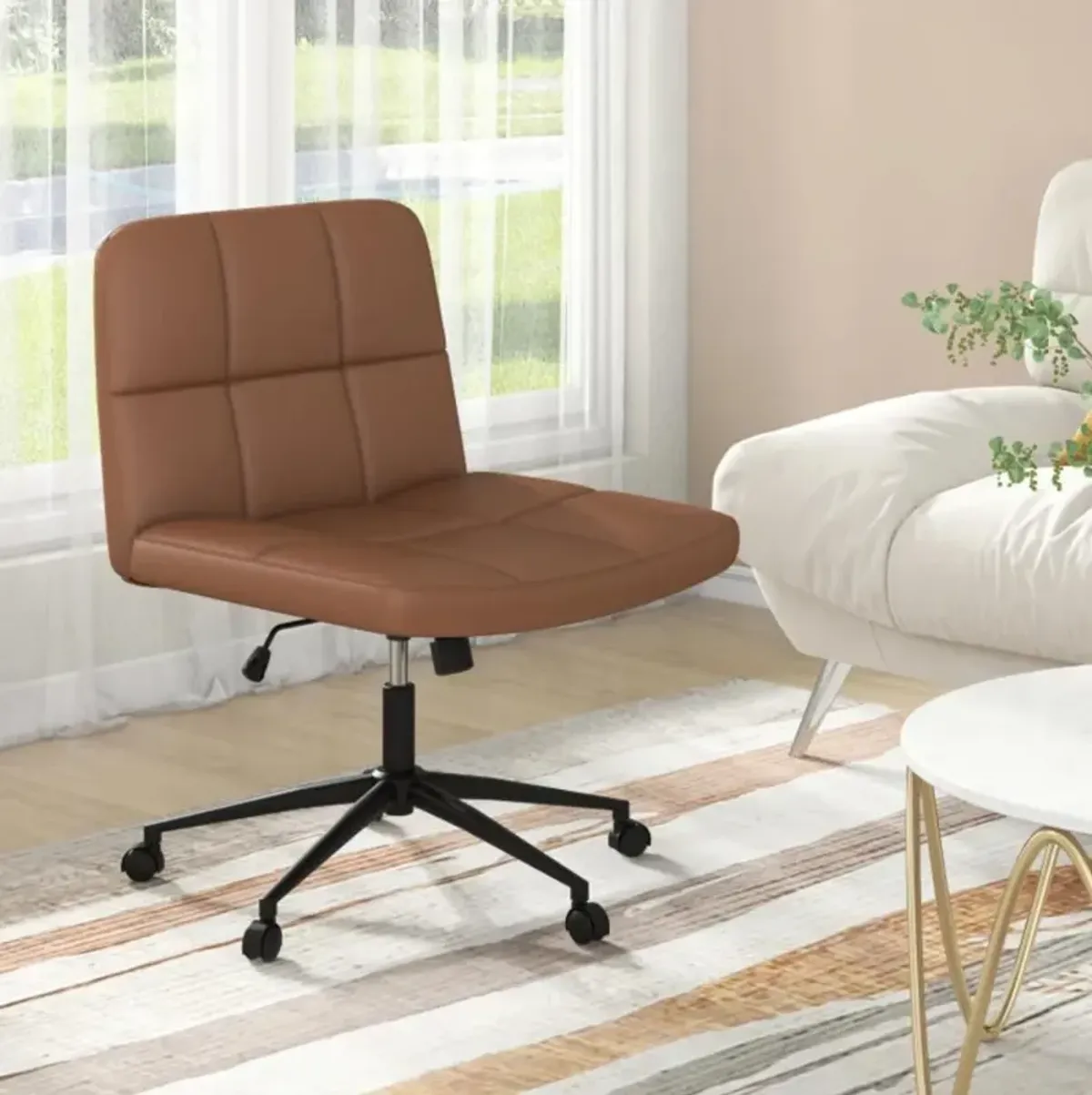 Height-Adjustable Armless Desk Chair with Wheels for Home Office or Vanity